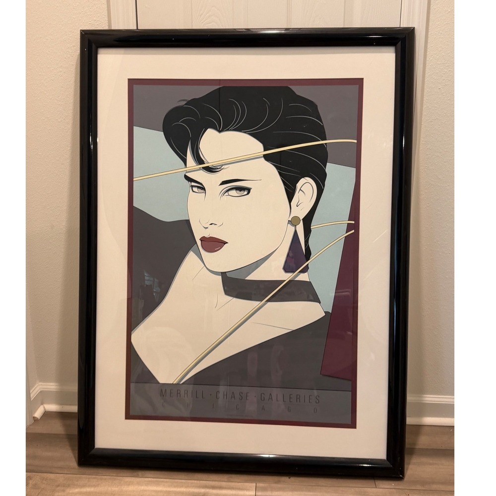 Vintage Merrill Chase Galleries Chicago 80s Patrick Nagel Style Framed Art 38x26 - Picture 9 of 9